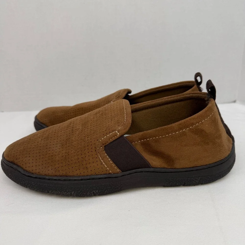 Dearfoams Mens Perforated Microsuede Slip On Loafers Brown Size Medium 9-10
